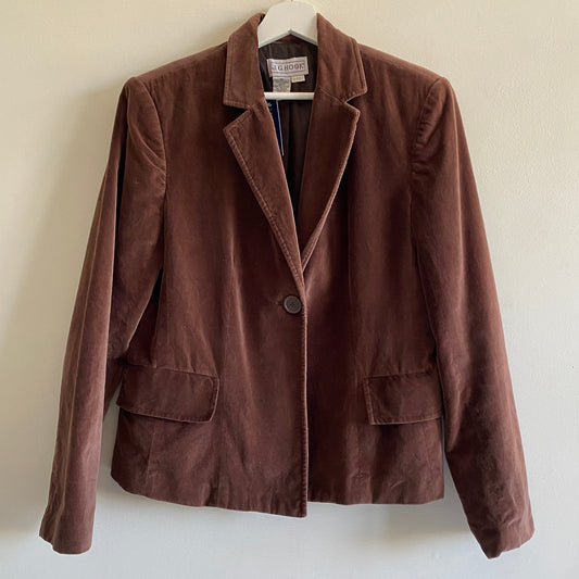 Vintage brown velvet blazer/jacket Single button fastening 2 Flap pockets Fully lined 100% Cotton