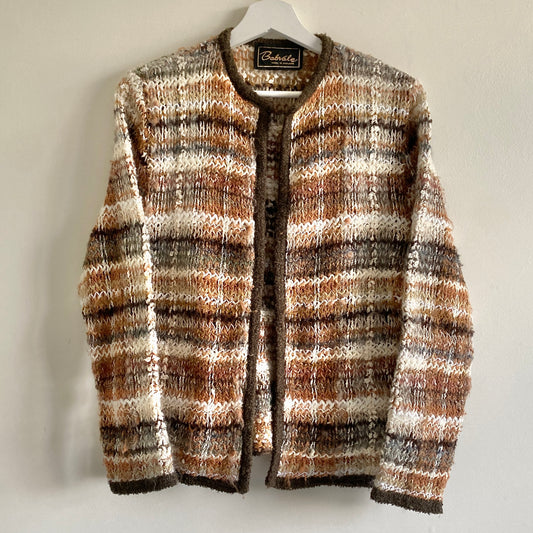 80s vintage knit cardigan jacket Edge to edge with no fastening Round neckline Vintage size 12