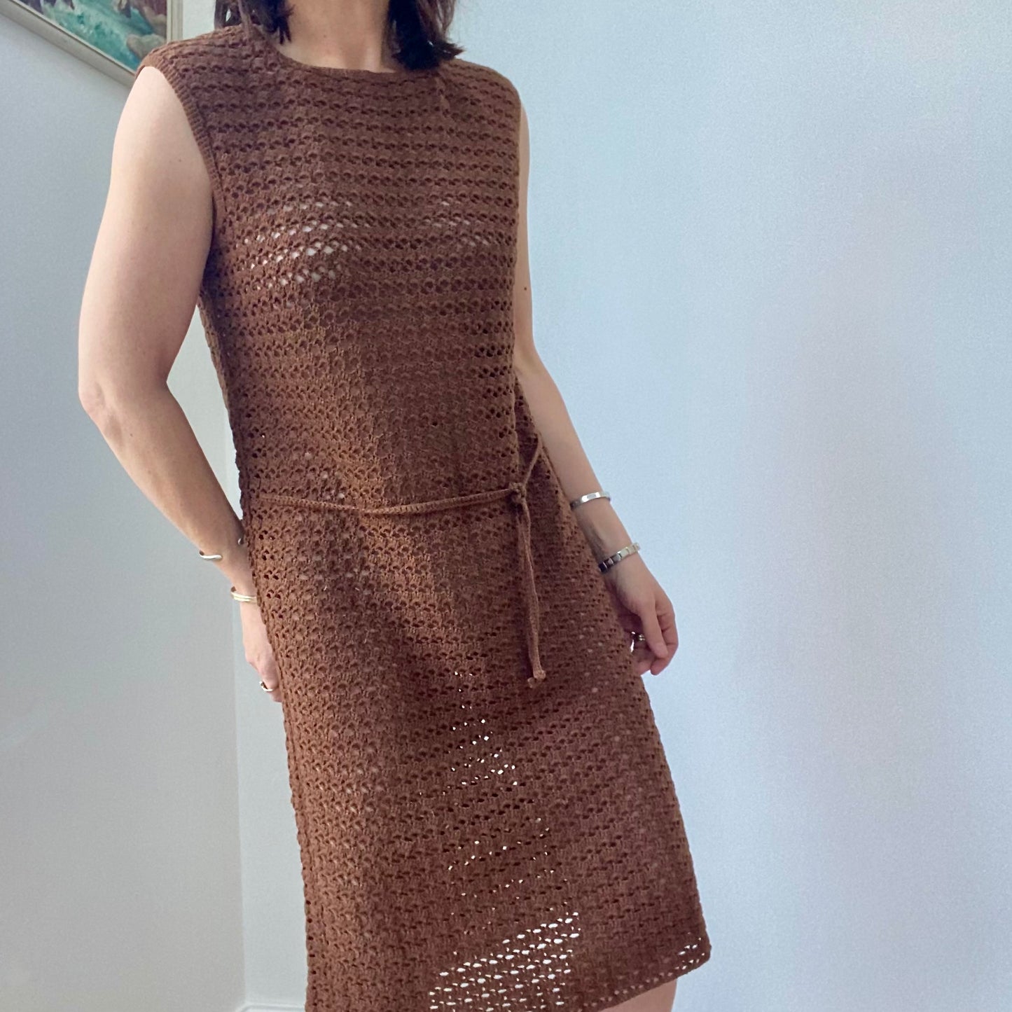 Crochet 60s Brown Dress Suit